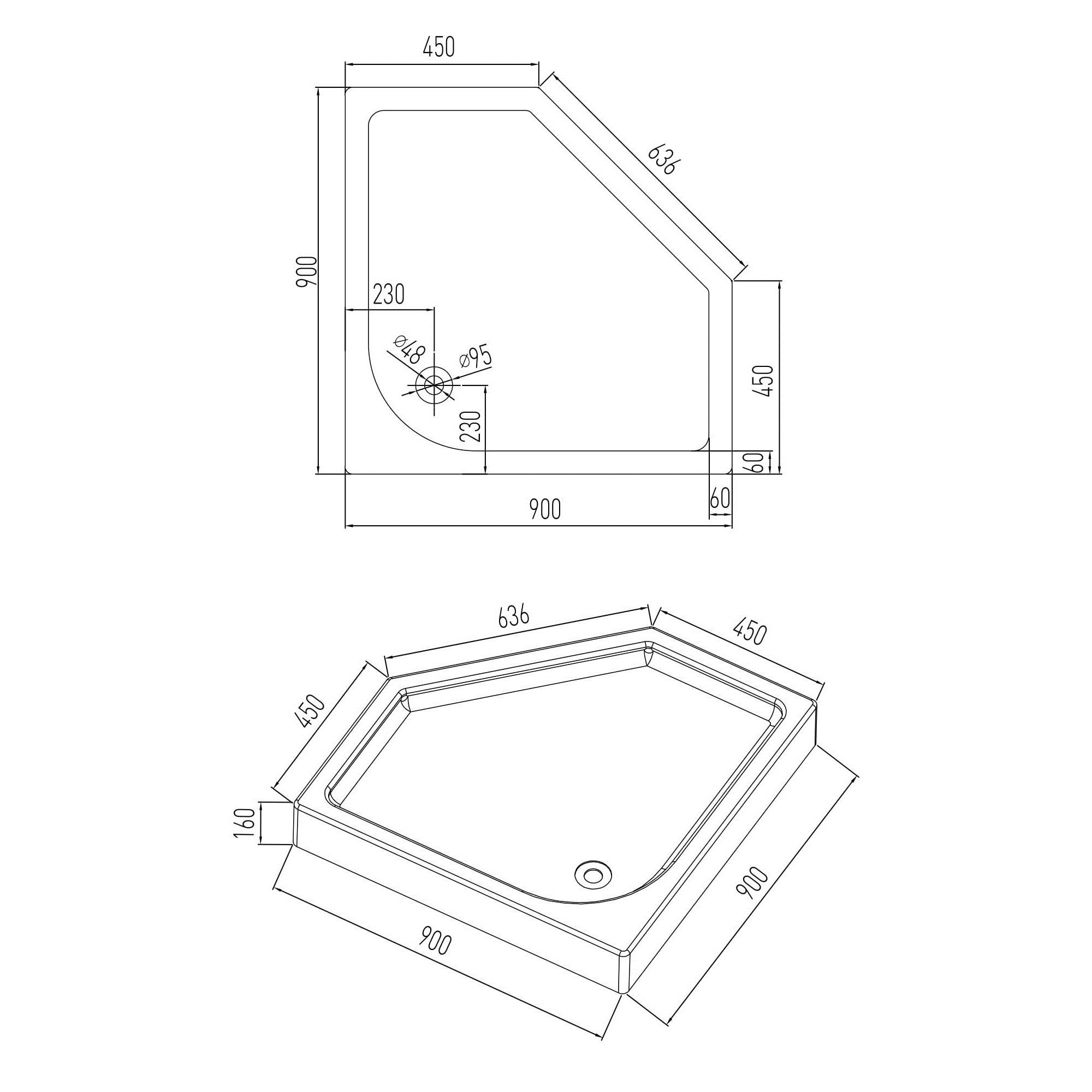 Поддон VOLLE NEMO 90x90x16 см 5-угольный с сифоном (6951497) - фото 2