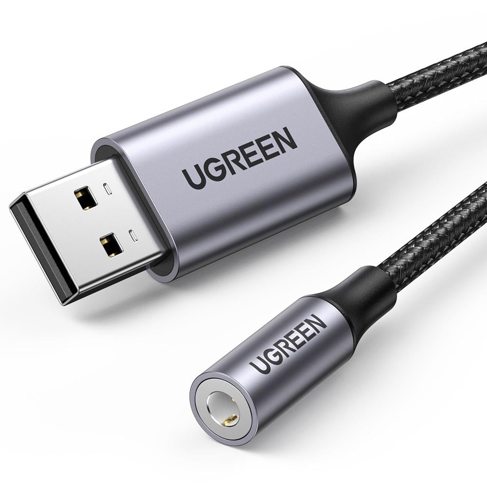 Карта внешняя звукова с поддержкой микрофона UGREEN CM477 USB to 3,5 мм TRRS 4pin Audio Adapter 25 см Gray (30757)