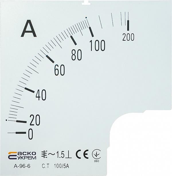 Шкала АСКО-УКРЕМ 100/5А до амперметра трансформаторного включення A-96-6 96х96 мм (27873334) Шкала АСКО-УКРЕМ 100/5А до амперметра трансформаторного включення A-96-6 96х96 мм (27873334)