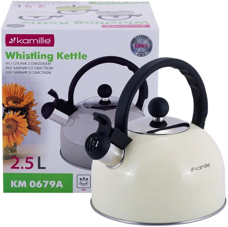 Чайник Kamille Young Leaf нержавіюча сталь зі свистком 2,5 л Молочний - фото 6 Чайник Kamille Young Leaf нержавіюча сталь зі свистком 2,5 л Молочний - фото 6