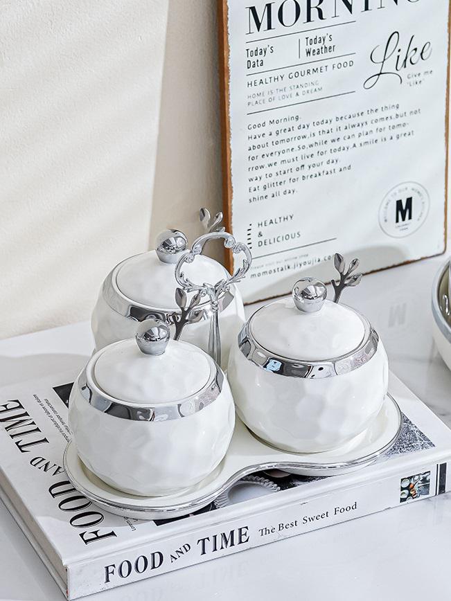 Набір банок на підставці для зберігання 12059 7 пр. Білий зі сріблястим (4571746)