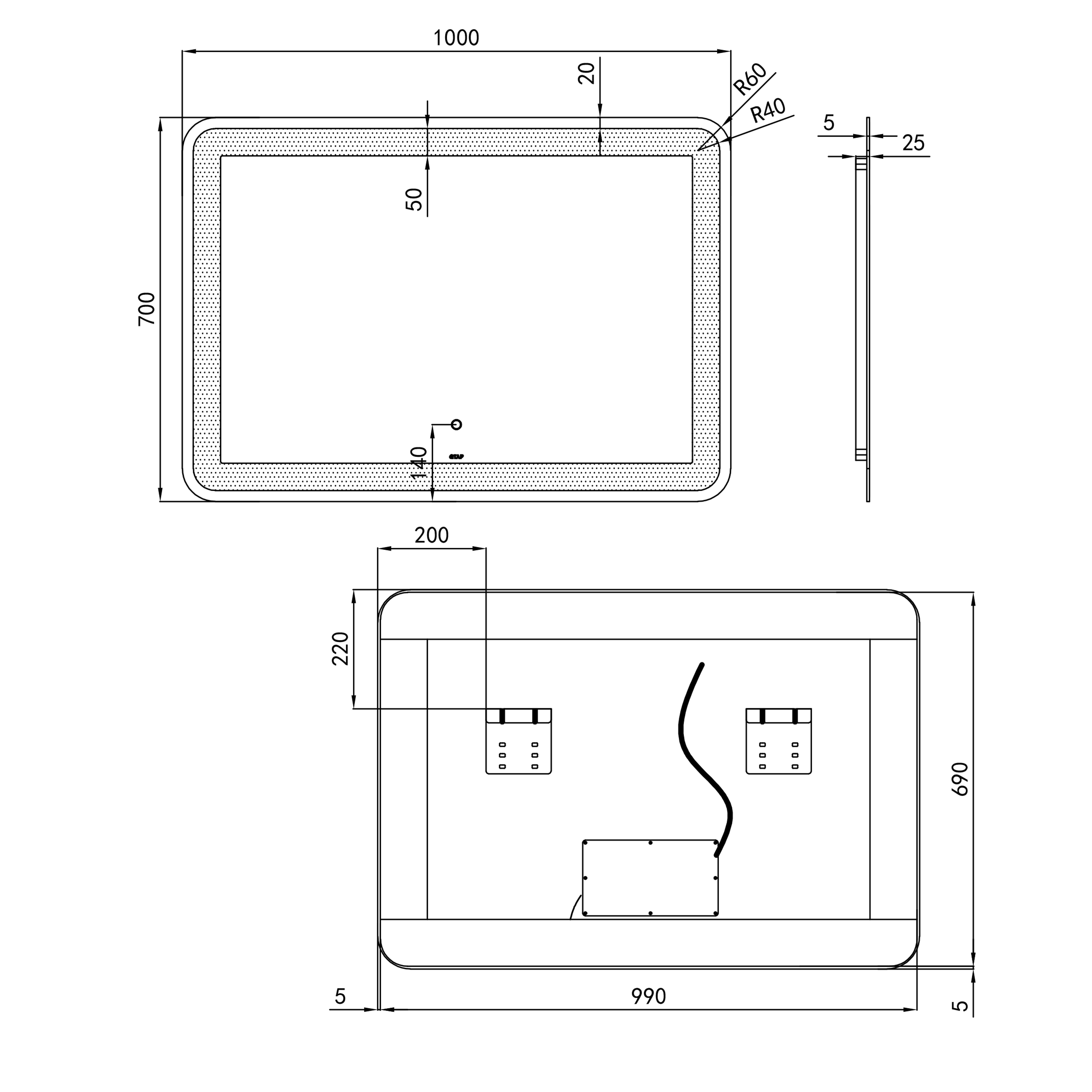 Зеркало Qtap Swan QT1678141470100W с LED-подсветкой Touch/димер/регулировкой яркости 1000х700 мм (SD00045749) - фото 2