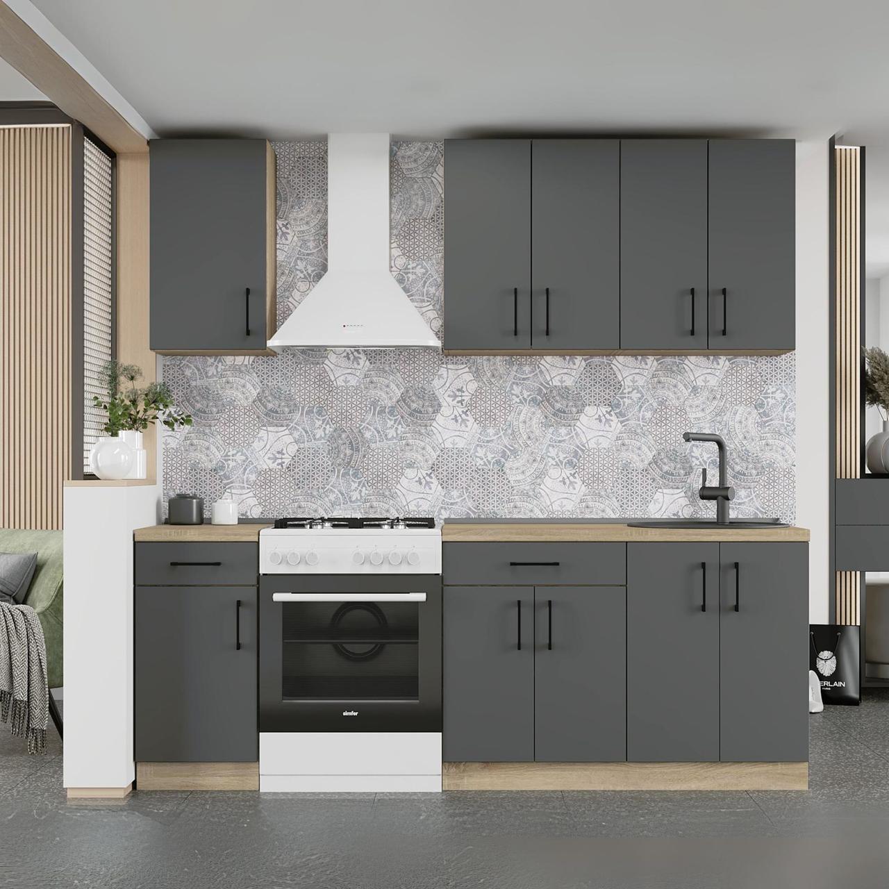 Комплект кухни К-4 Эверест Оптима без столешницы 2,1 м Графитовый (ЕК-26020)