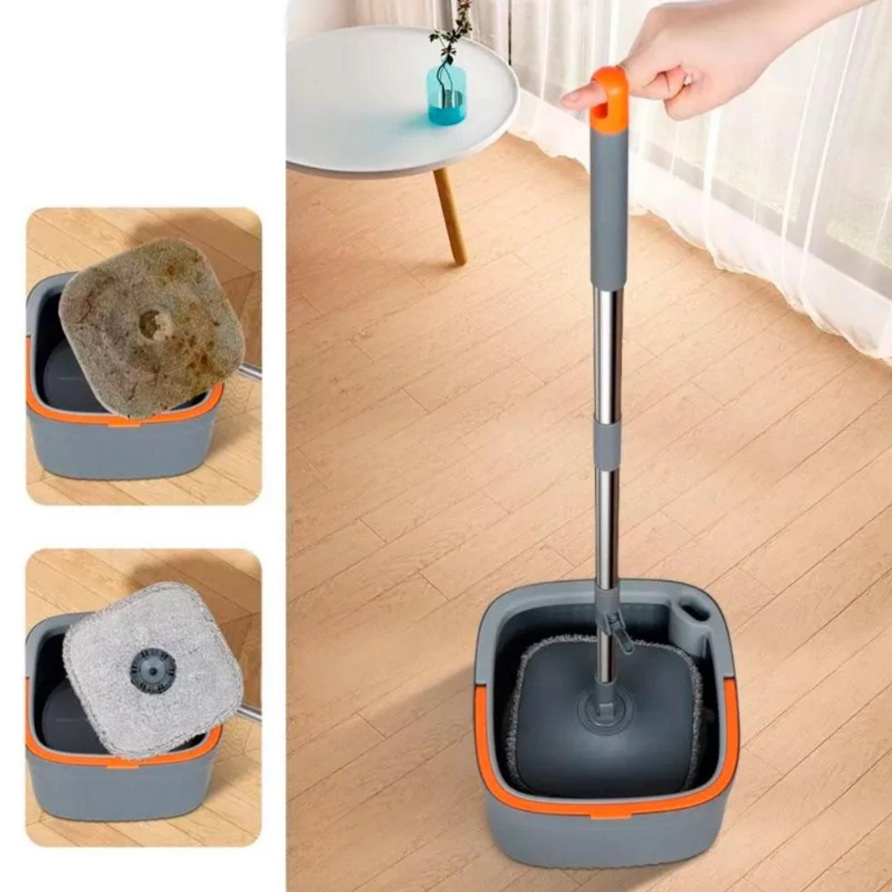 Комплект для уборки швабра/2 насадки с бесконтактным отжимом и ведром 6 л Оранжевый (9411442156) - фото 13