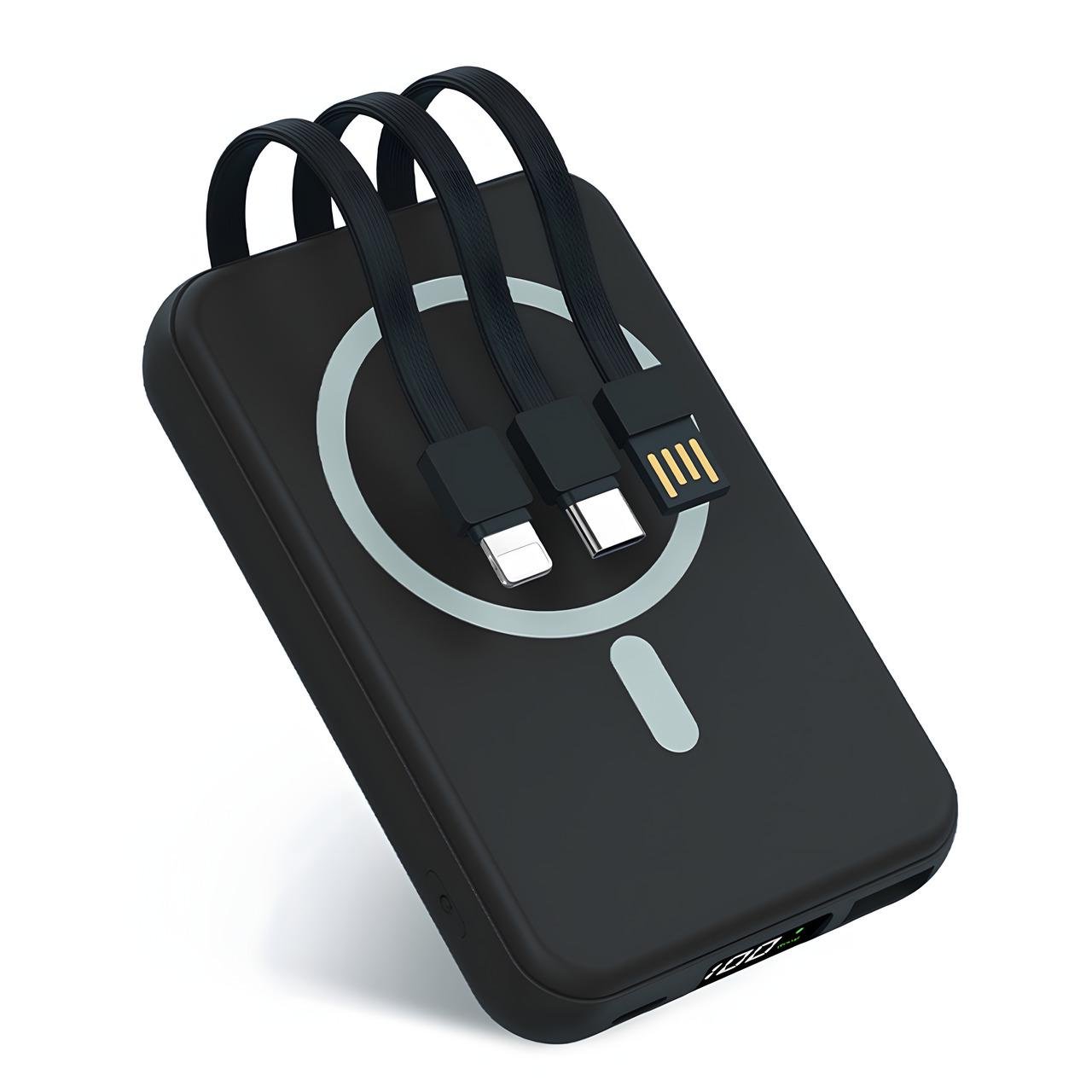 Повербанк MagSafe MPB156 безпровідний з вбудованими кабелями 10000 mAh 22,5W Чорний (24414905)