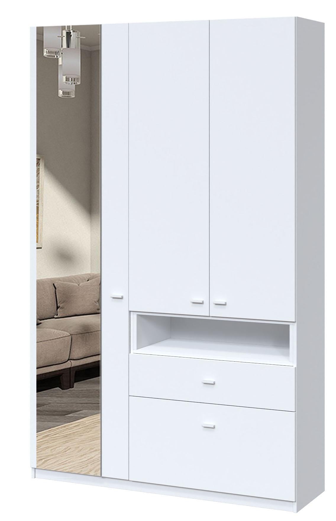 Шкаф с зеркалом в прихожую Мастер Форм Тетрис левосторонний 1320х376х2000 мм Белый (33111)