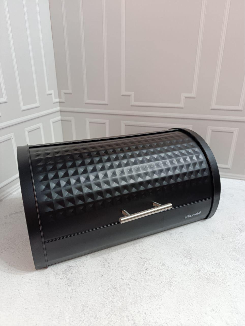 Хлебница Kamille из нержавеющей стали 38х25х19 см Черный (KM-1122)