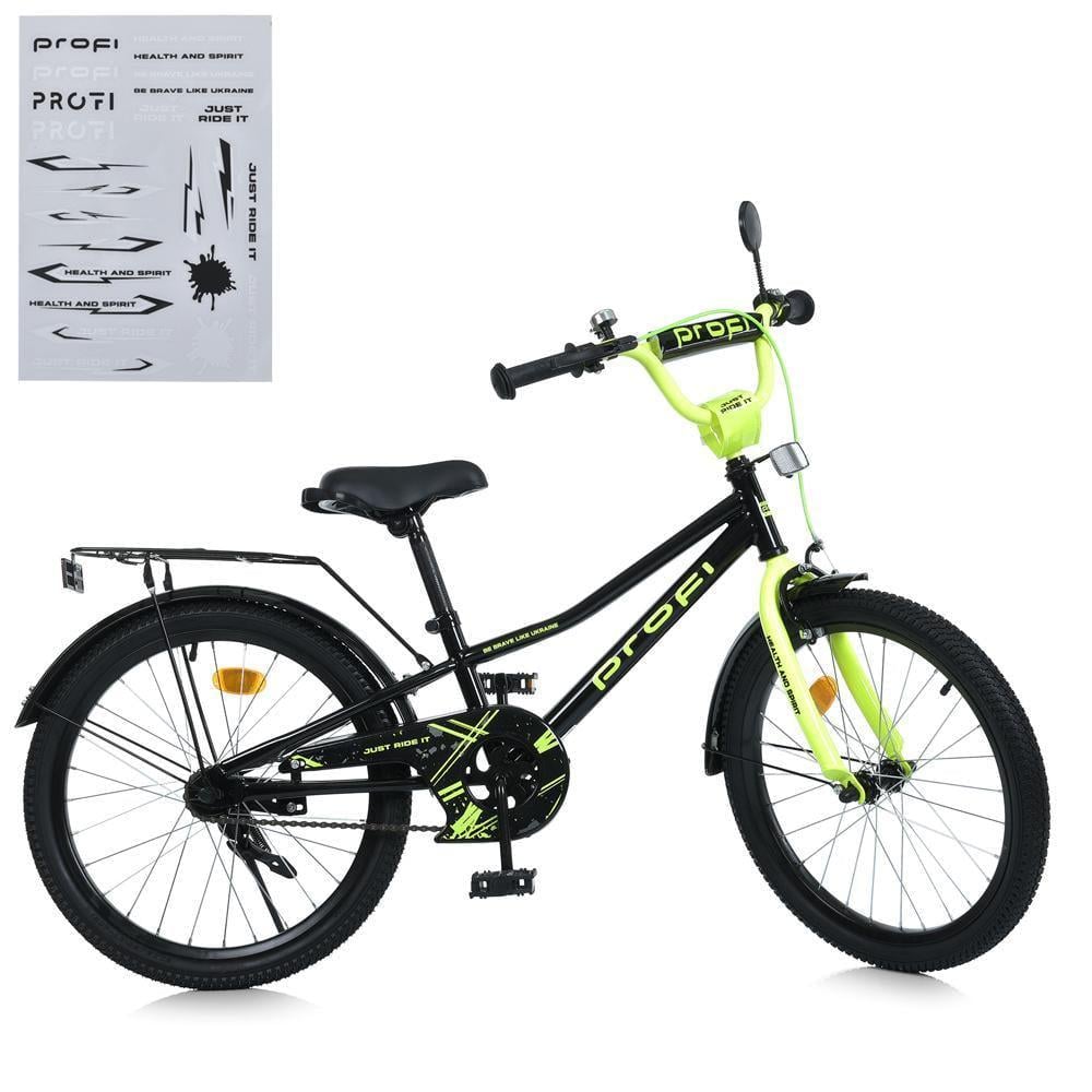Дитячий велосипед PROF1 Prime 20" з багажником Чорно-салатовий - фото 8 Дитячий велосипед PROF1 Prime 20" з багажником Чорно-салатовий - фото 8