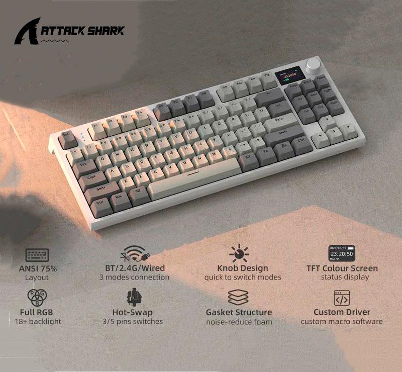 Клавиатура attack shark K86 Grey RGB-подсветка поддержка HotSwap (2289874045) - фото 4 Клавиатура attack shark K86 Grey RGB-подсветка поддержка HotSwap (2289874045) - фото 4