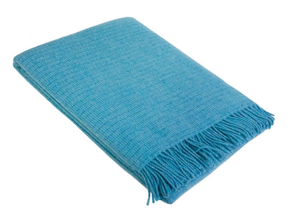 Плед шерстяной Vladi Рогожка 140х200 полуторный Голубой (2000023431)