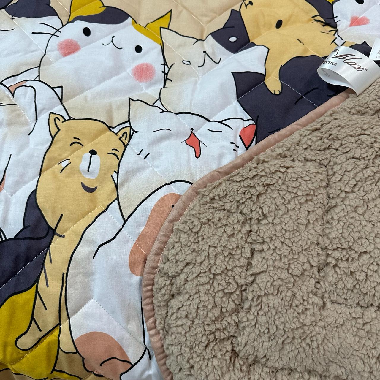 Покрывало-одеяло детское двустороннее Кошки 150х210 см Бежевый (P-DL-3) - фото 3