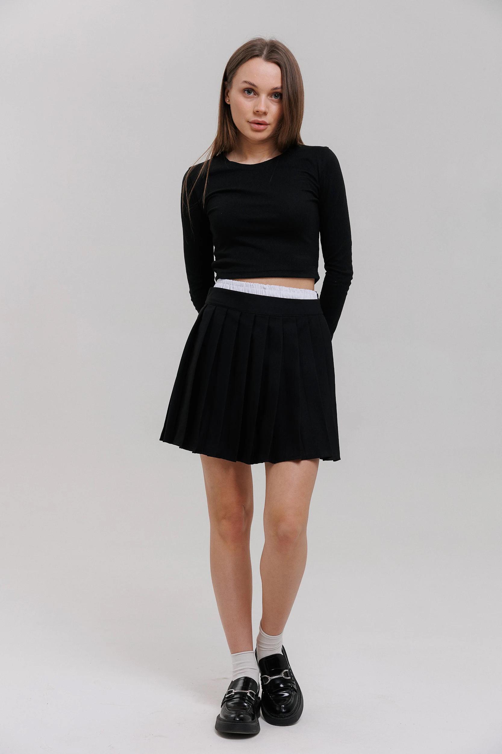 Юбка с двойным поясом для девочки 128 см Черный (127130D) - фото 5