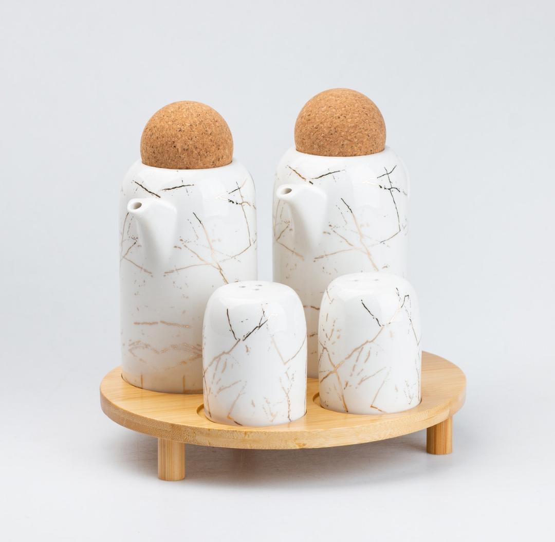 Набір для спецій та рідких текстур TS Kitchen HP275 кераміка на підставці 4 пр. Білий мармур (18815055) - фото 4