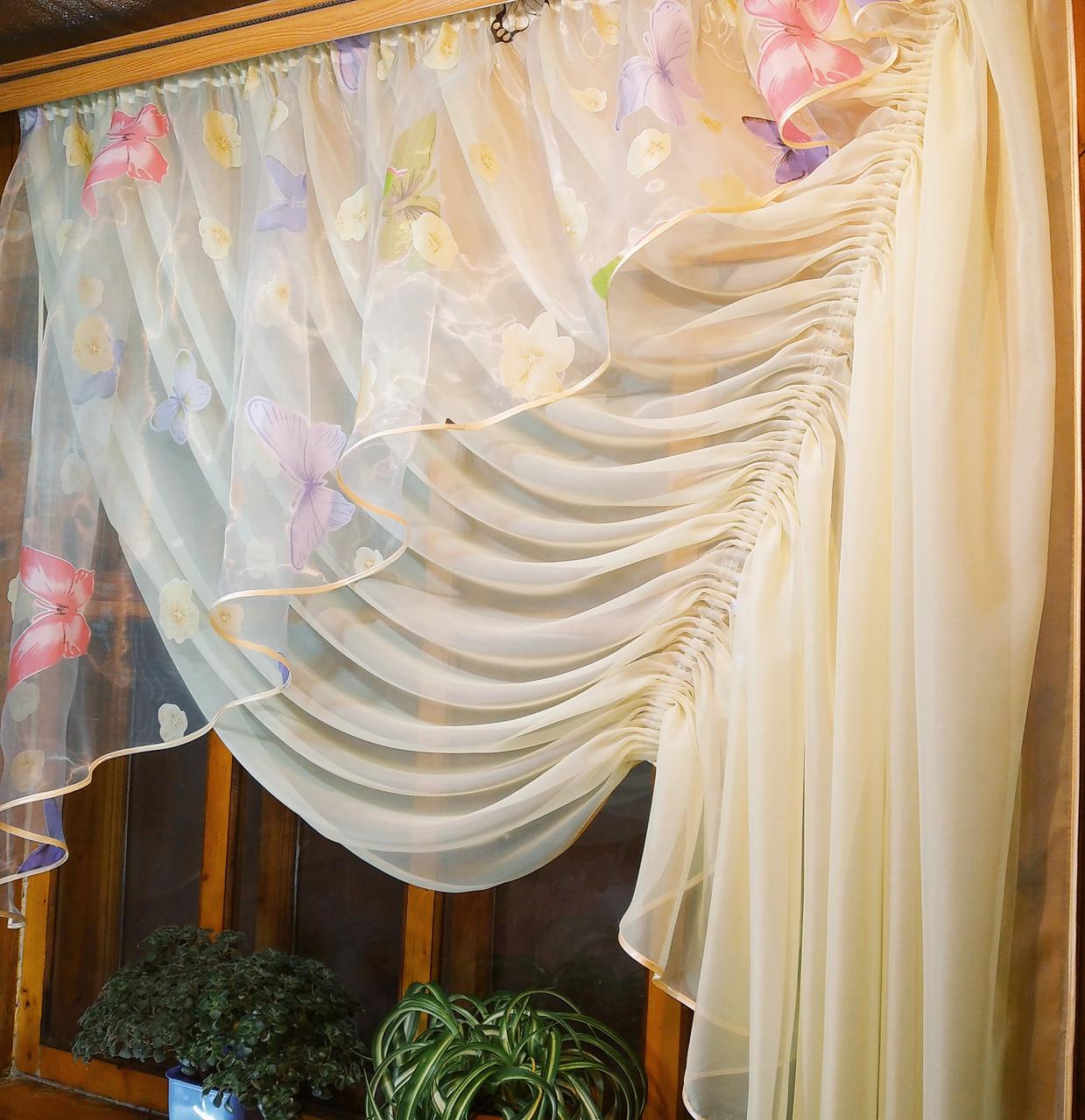 Занавеска кухонная готовая Камелия лунное сияние правая - фото 4