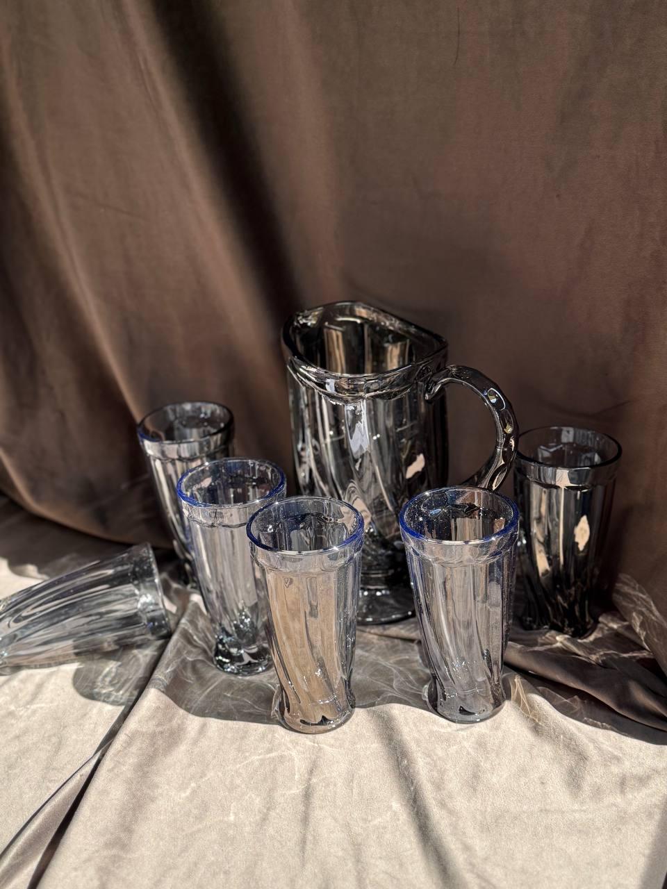 Набір питний скляний YIWU глечик 1,1 л/склянки 300 мл 7 предметів Графітовий (HP-19-39-1)