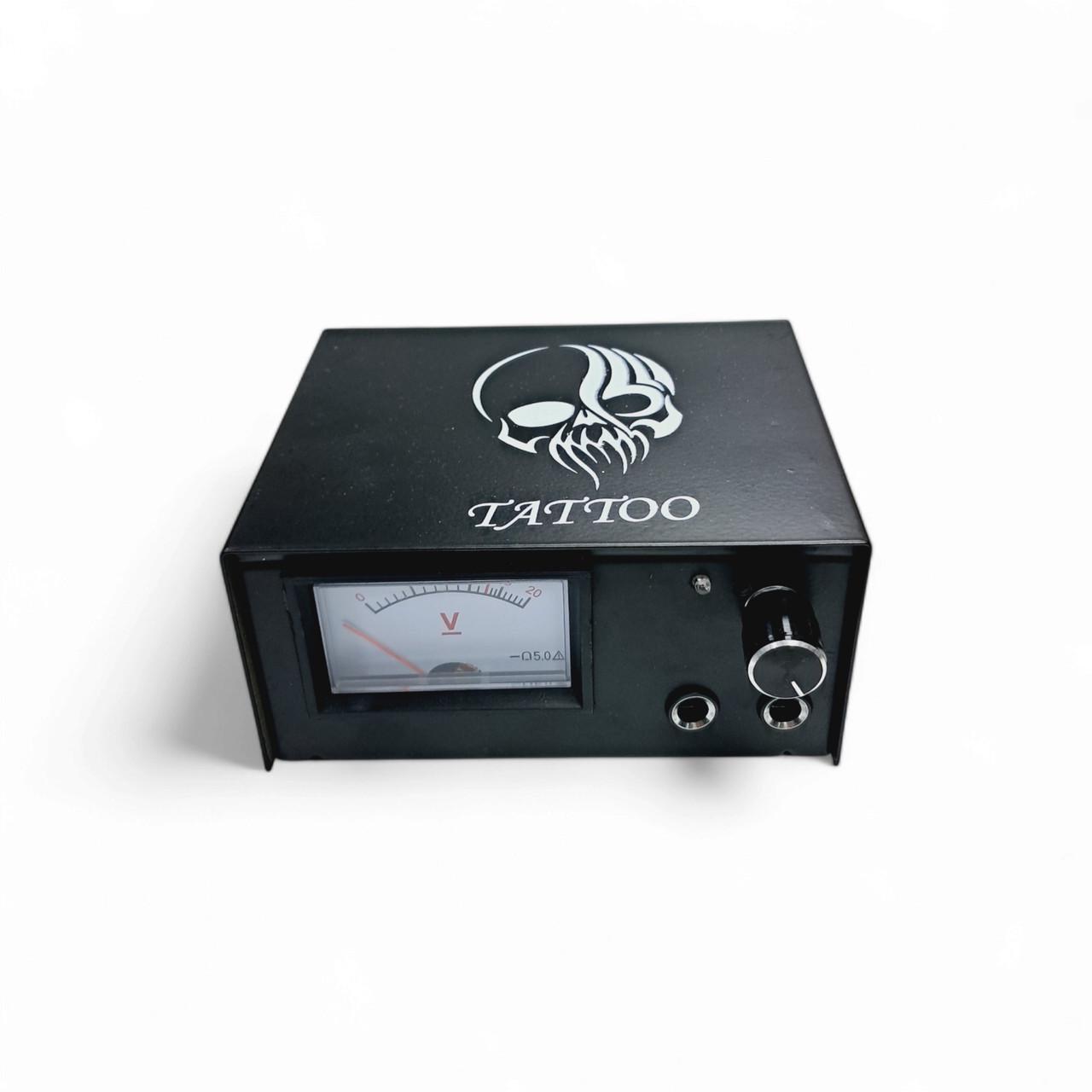 Блок питания для тату машинки металлический с черепом с аналоговым вольтметром Черный (PS1010A)