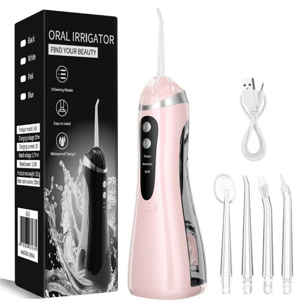 Ирригатор для зубов беспроводной Dental Oral Irrigator USB 300 мл 4 насадки 3 режима работы Розовый (35047653)