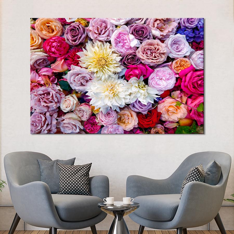 Картина цветы и растения Розы и хризантемы 120x80 см (A1022-1)