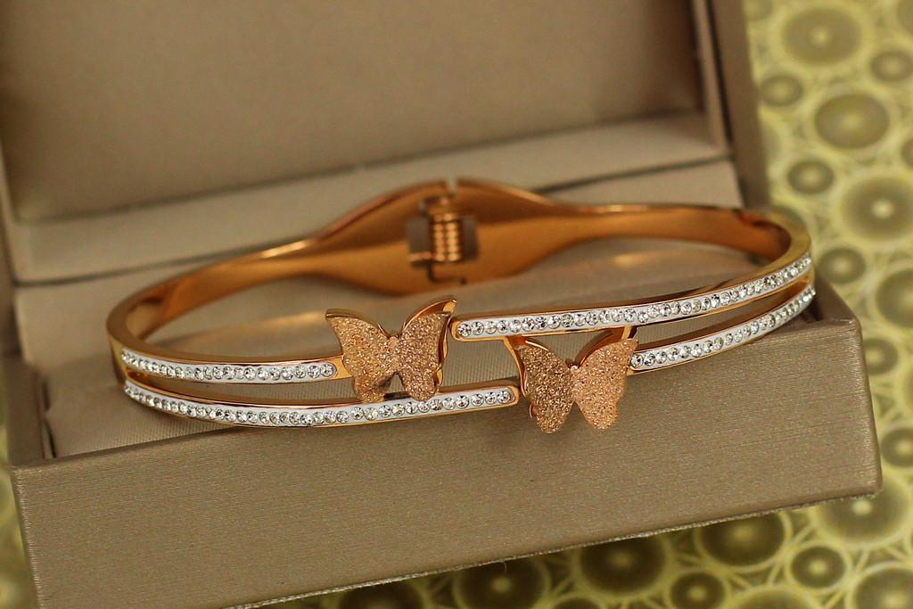 Браслет бенгл Xuping Jewelry две бабочки 60 мм на руку 17-19 см Красное золото (2388451065)