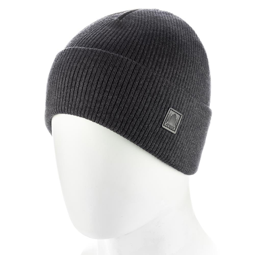 Шапка мужская двойная хлопковая Atrics MH900 с регулируемым отворотом и кожаной эмблемой Маренго