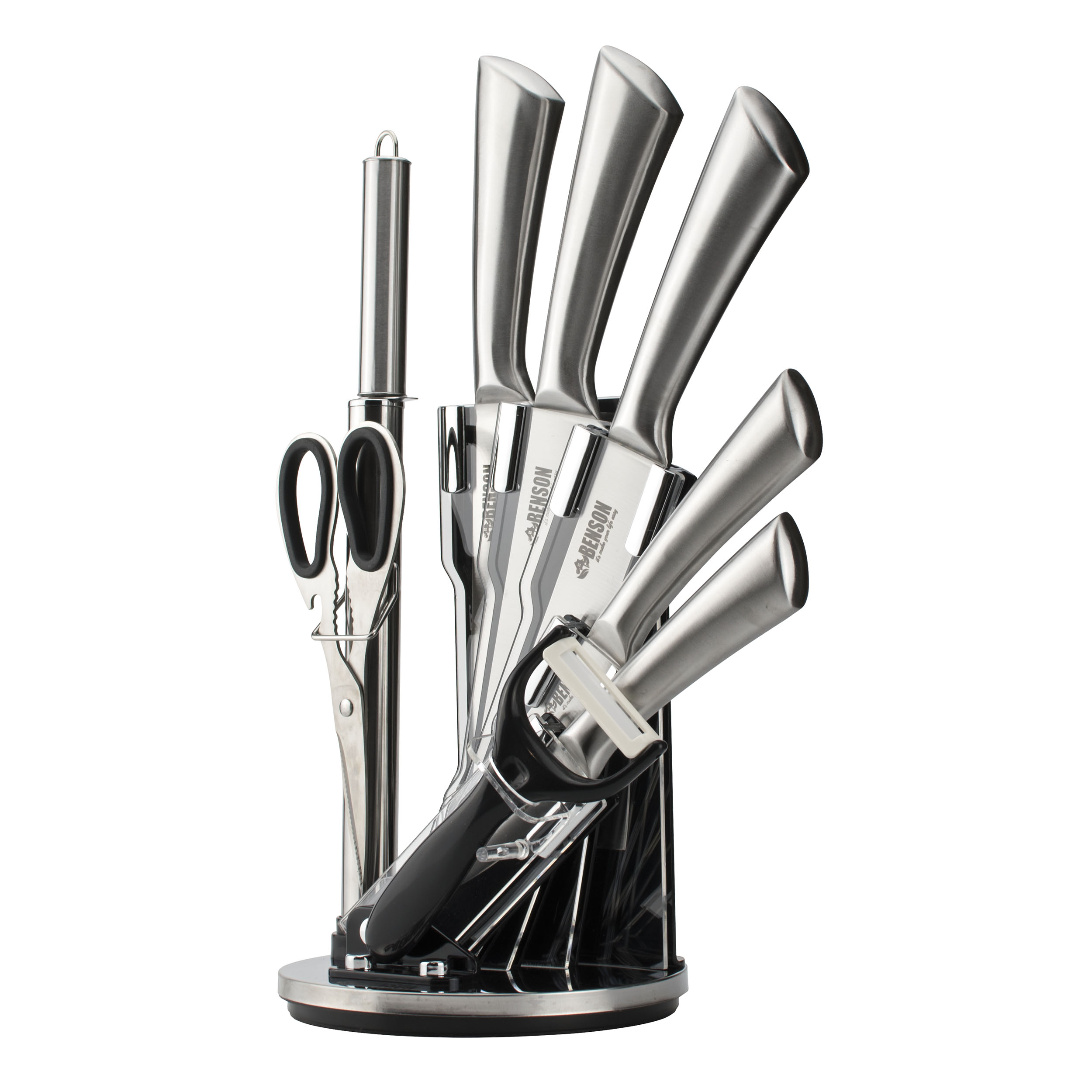 Набір кухонних ножів Benson BN-407 9 пр. з підставкою - фото 2 Набір кухонних ножів Benson BN-407 9 пр. з підставкою - фото 2