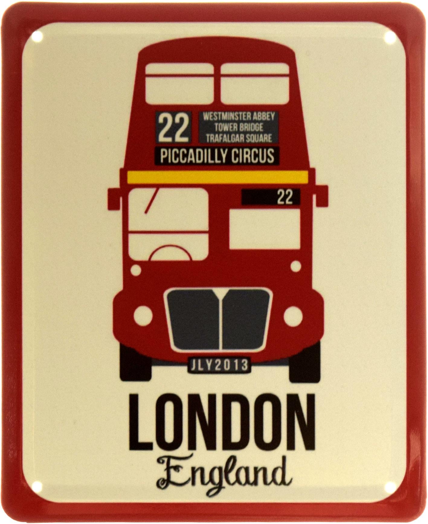 Табличка металлическая "London, England Red Bus" 18x22 см (ms-103861)