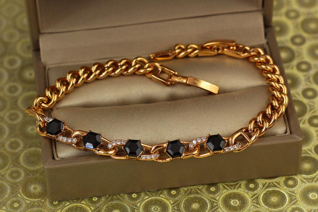 Браслет панцирный Xuping Jewelry гурмет с черными камнями 17 см х 4 мм Золотистый (2327303582)