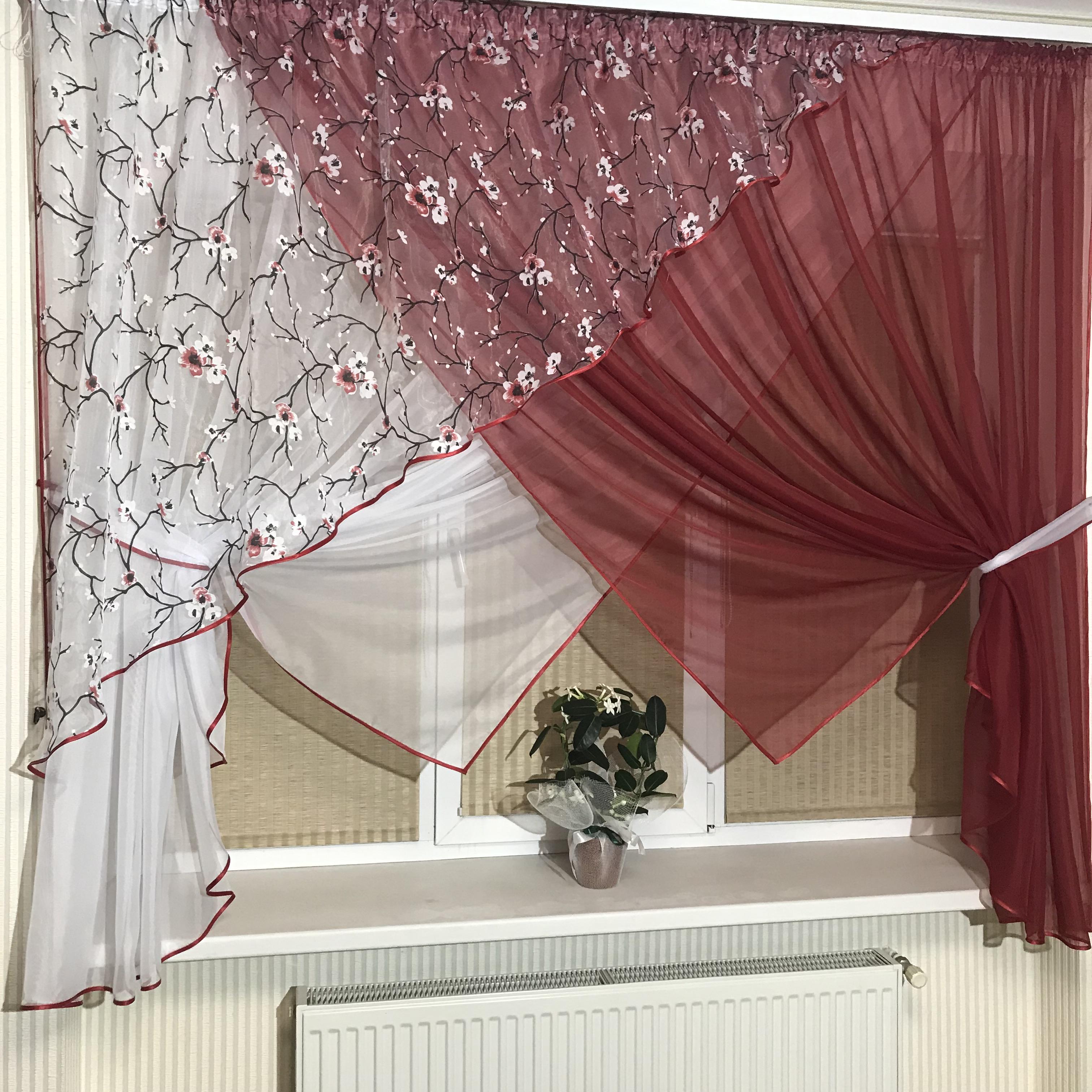 Занавеска на кухню TG Home №362 Сакура Красный (362-11/907-2) - фото 2