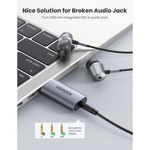 Звукова карта UGREEN CM383 80864 USB AUX jack TRRS Mic&Ear ALC4030 Plug-and-Play Grey (573261) - фото 3