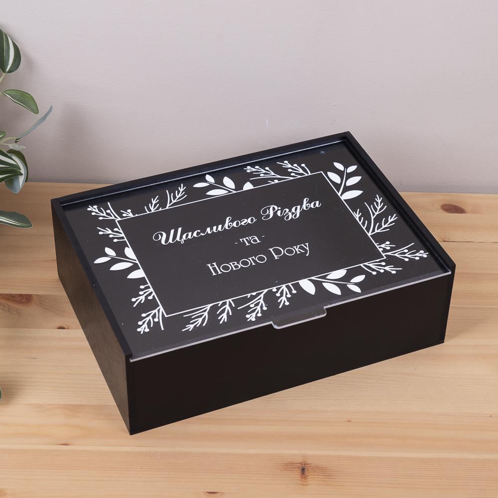 Коробка прямоугольная "Щасливого різдва та Нового року" 29 см Черный (7086-5)