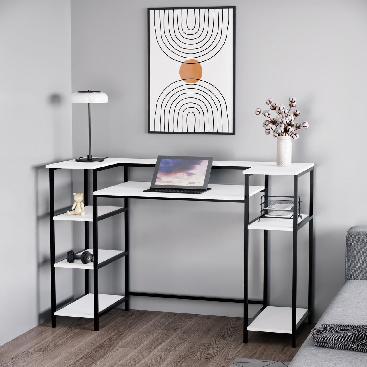 Стол письменный с полками в стиле Лофт N-09 1500x600x900 мм Белый