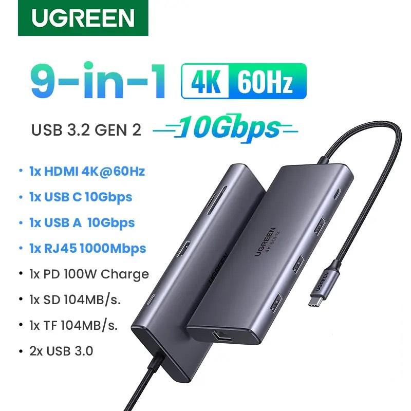 Концентратор UGREEN CM639 USB-C 9в1 USB 3.2/HDMI/PD100W/Ethernet/RJ45/SD/TF Сірий (15532) - фото 2