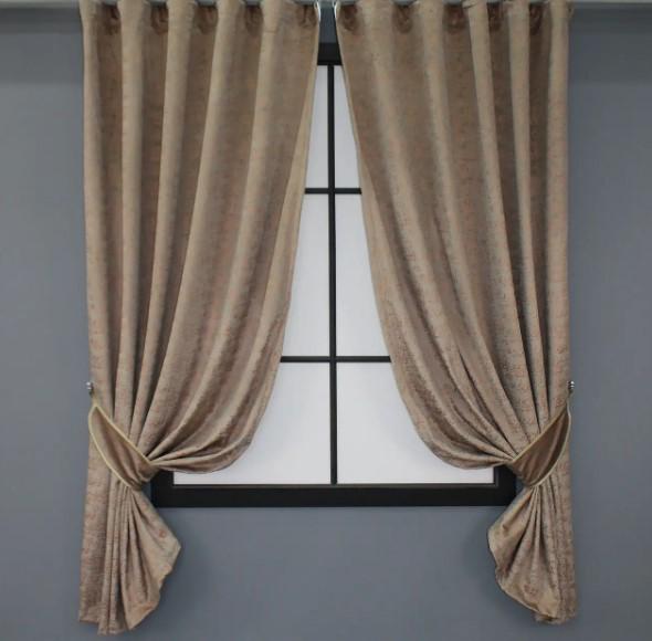 Комплект коротких штор из ткани бархат 1,3х1,7 м 2 шт. Какао/Терракотовый (1129ш)