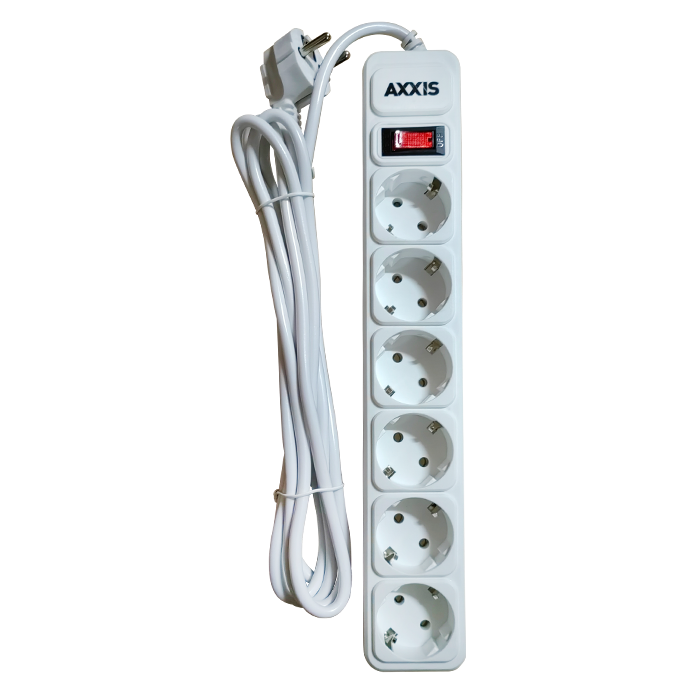 Сетевой фильтр удлинитель Axxis Optima Base 6 3 м 3х0,75 кв. м White (ax-1263)