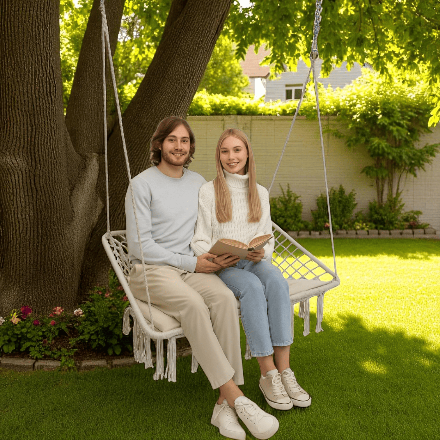 Качели WCG с подушкой двухместные 120 см Белый (QNSW09WH) - фото 2 Качели WCG с подушкой двухместные 120 см Белый (QNSW09WH) - фото 2