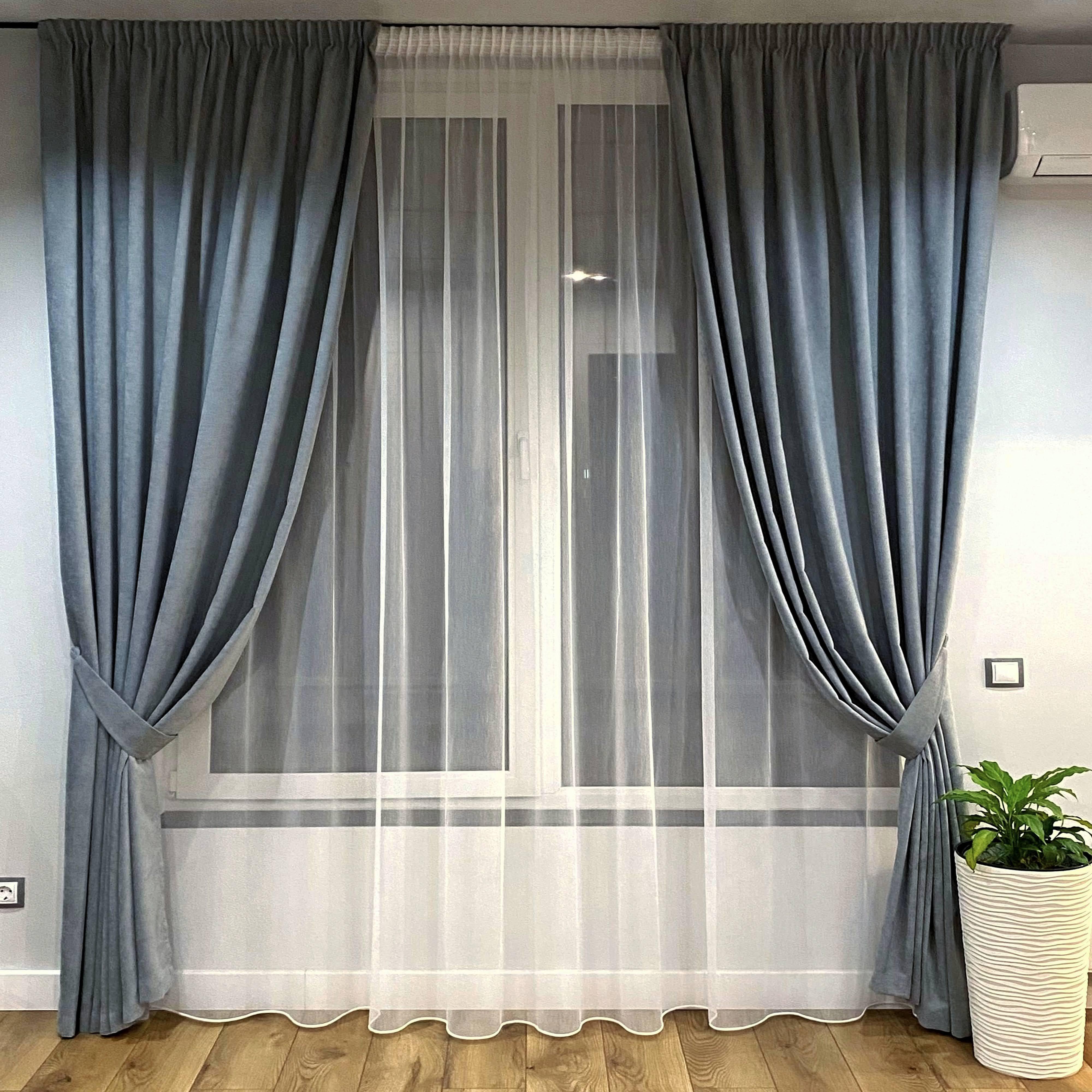 Шторы на тесьме с подхватами 220х250 см микровелюр 2 шт. и тюль бамбук 400х250 см Серо-синий/Теплый Белый (402114-МТ221В/220-400) - фото 1 Шторы на тесьме с подхватами 220х250 см микровелюр 2 шт. и тюль бамбук 400х250 см Серо-синий/Теплый Белый (402114-МТ221В/220-400) - фото 1