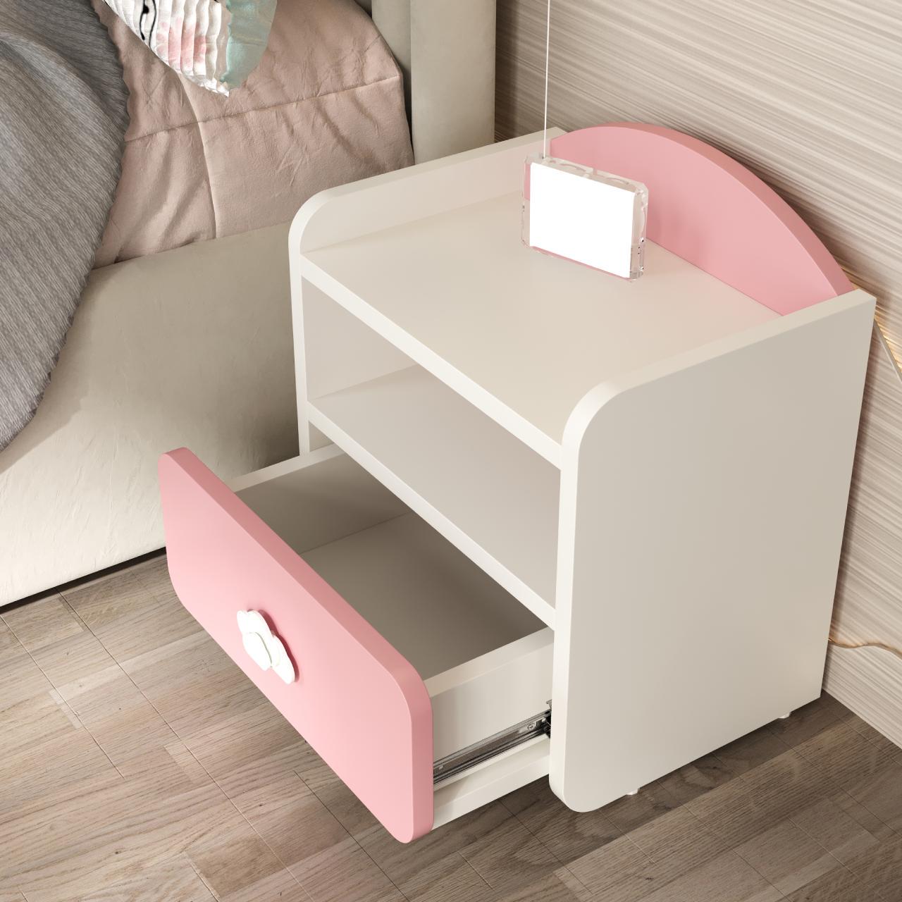 Тумба прикроватная детская Win Мебель Sunshine МДФ RAL 9003 матовый белый/RAL 3015 розовый (27775490) - фото 3 Тумба прикроватная детская Win Мебель Sunshine МДФ RAL 9003 матовый белый/RAL 3015 розовый (27775490) - фото 3