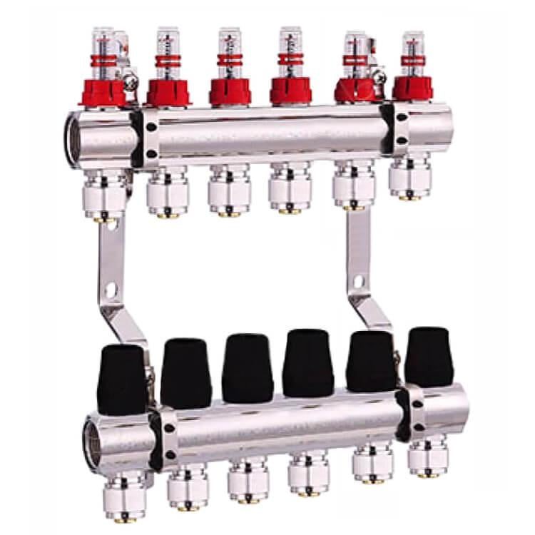 Коллектор для теплого пола DJOUL 1x3/4 на 6 контура с расходомерами евроконус (DJ2016206A) - фото 1 Коллектор для теплого пола DJOUL 1x3/4 на 6 контура с расходомерами евроконус (DJ2016206A) - фото 1