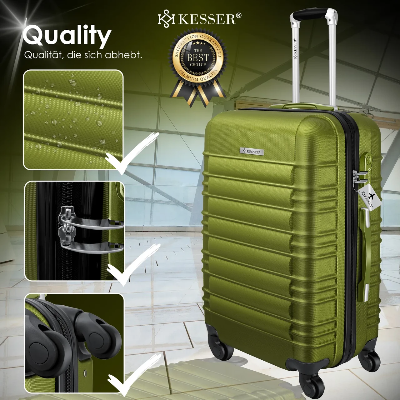 Набір з 4 дорожніх валіз KESSER з твердим корпусом S M/L/XL Хакі - фото 3