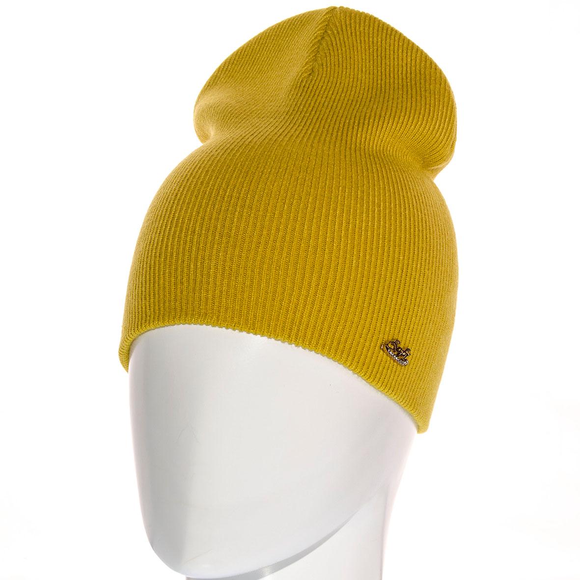 Шапка Sofi SF21104 без отворота тонкой вязки двойная L р. 57-58 Горчичный