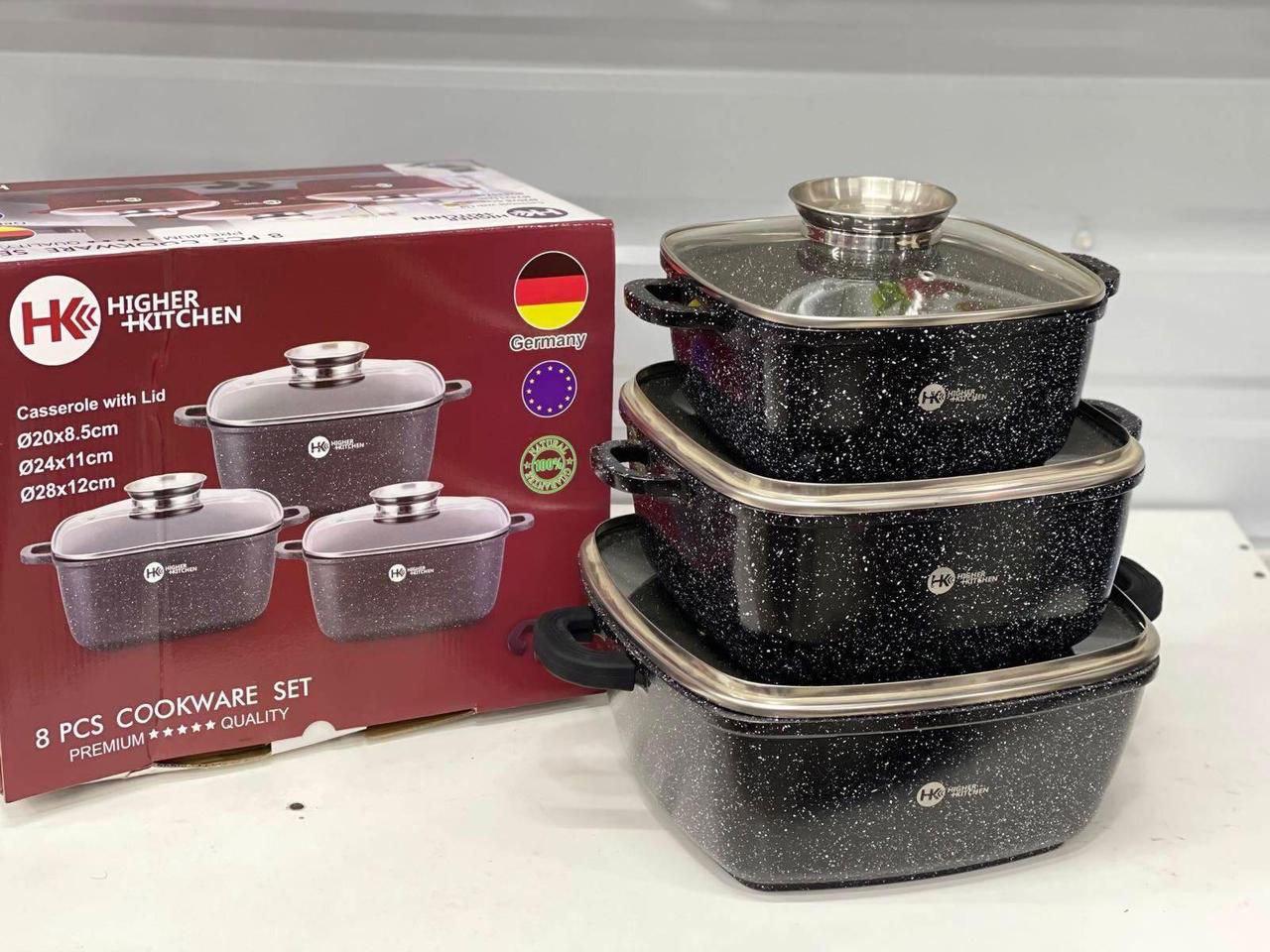 Набір каструль Higher Kitchen HK-302 з гранітним покриттям антипригарним Чорний - фото 2 Набір каструль Higher Kitchen HK-302 з гранітним покриттям антипригарним Чорний - фото 2