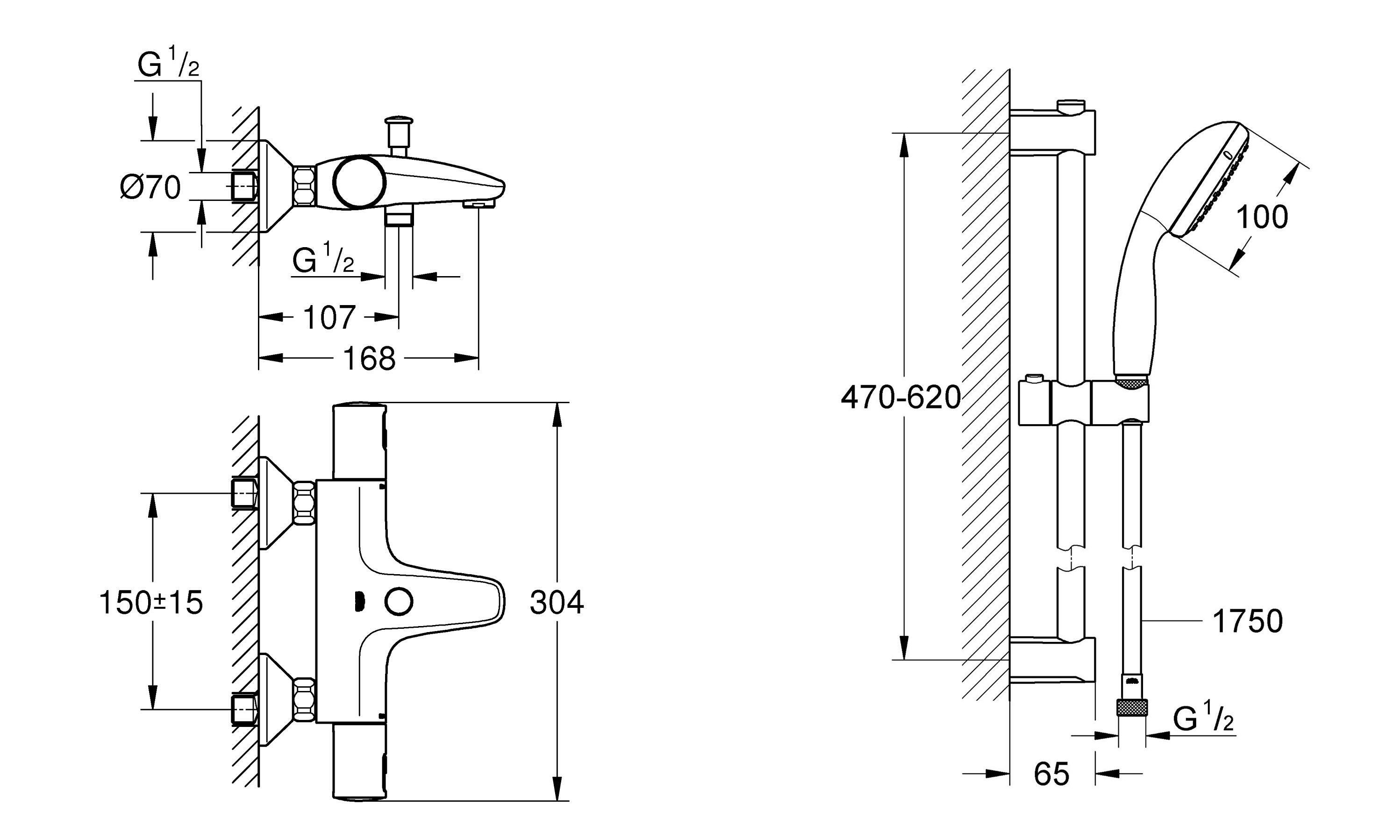 Змішувач для ванної Grohe Precision Start UA303907T1 з термостатом Чорний (174047) - фото 2