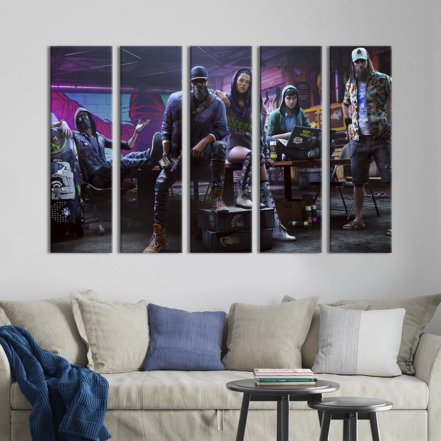 Картина на холсте Стильный постер игры Watch Dogs 2 155x95 см (1434-51)