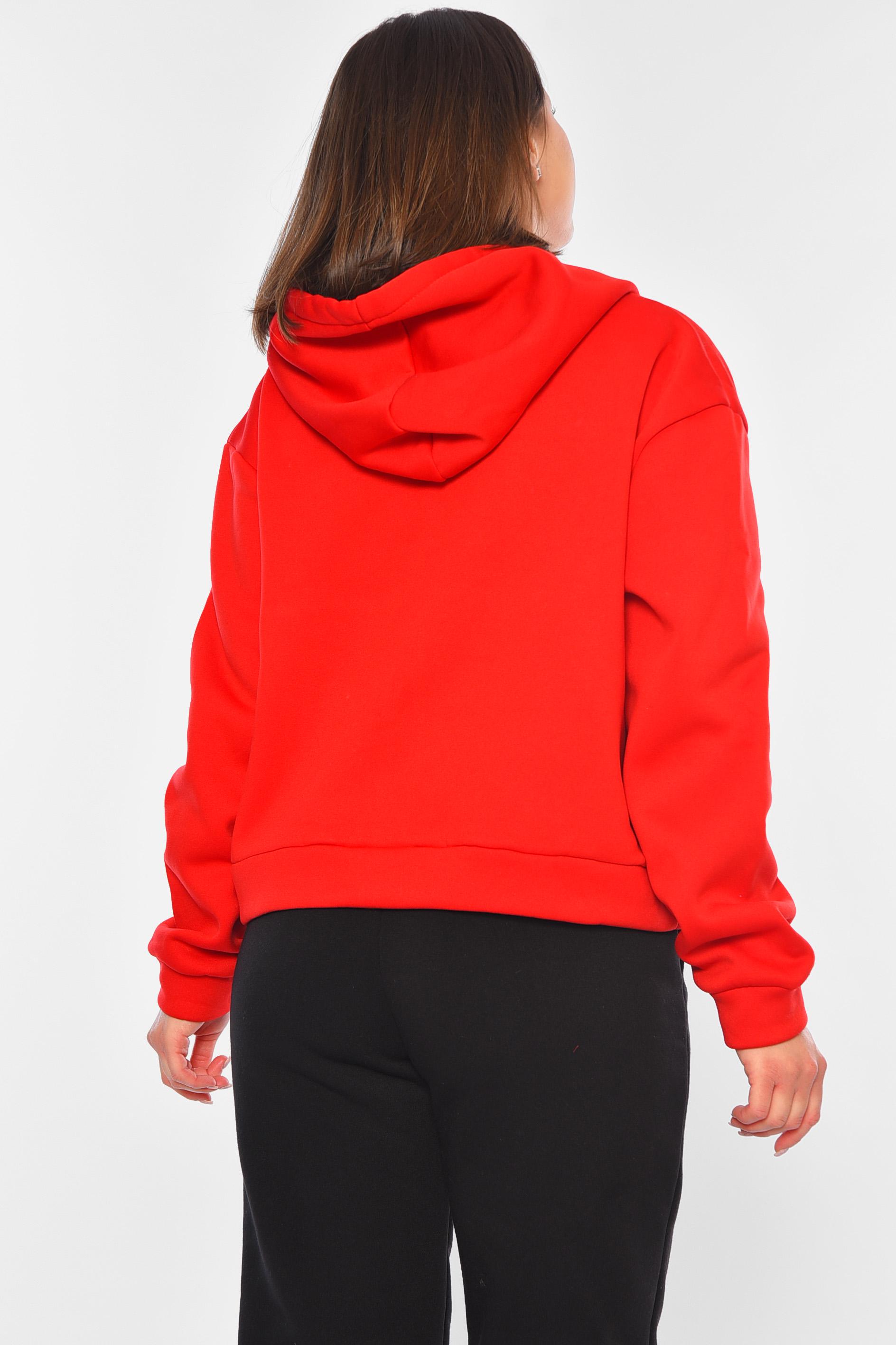 Худи женское на флисе M-L Красный (194805) - фото 3