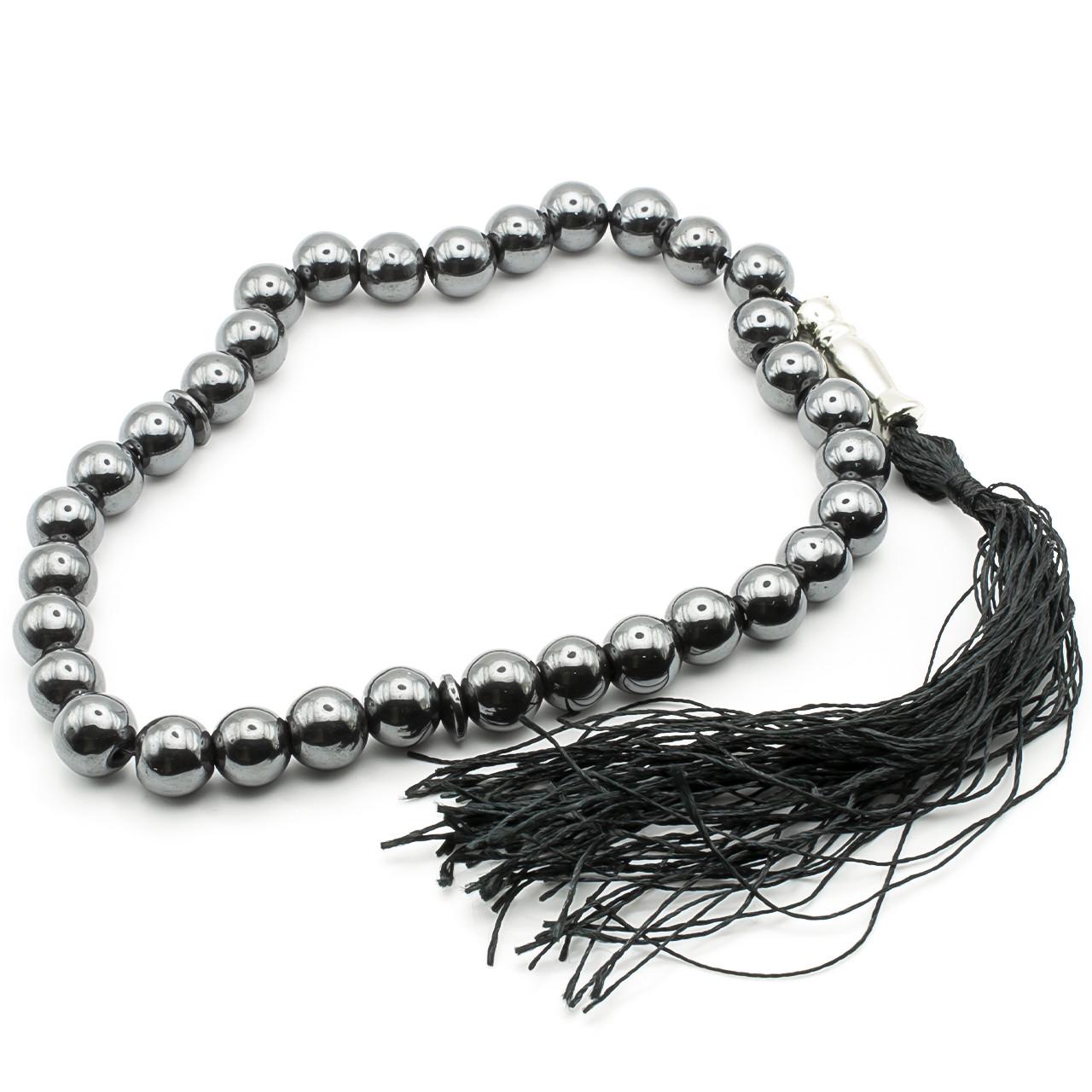 Четки гематитовые 33 бусины 10 мм 19 см 1 шт. Серый (ЧГ0010ш02)