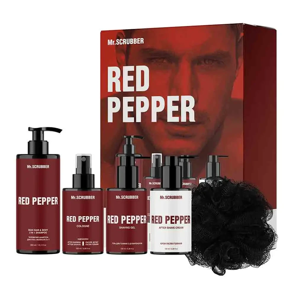 Подарунковий набір косметики для чоловіків Mr.SCRUBBER Red Pepper Perfumed Men’s Essentials Set Парфумований з мочалкою 4 од. (32122309)
