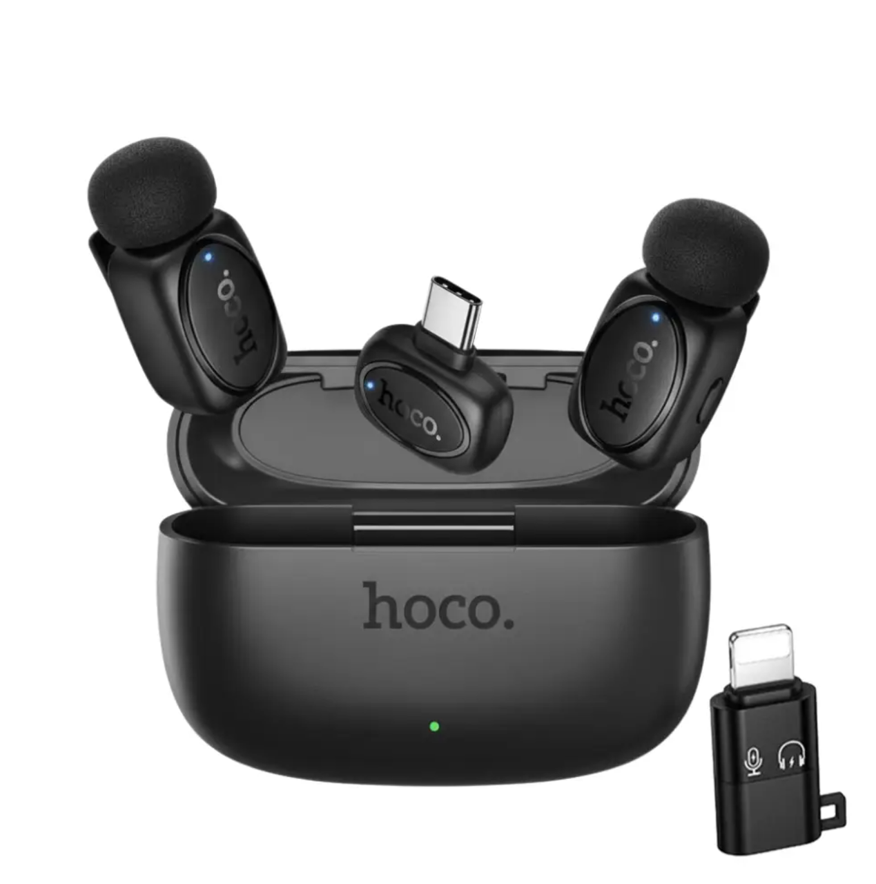 Микрофоны беспроводные петличные Hoco L26 AI Dual Type-C/2 шт./шумоподавление ENC/зарядный кейс Черный