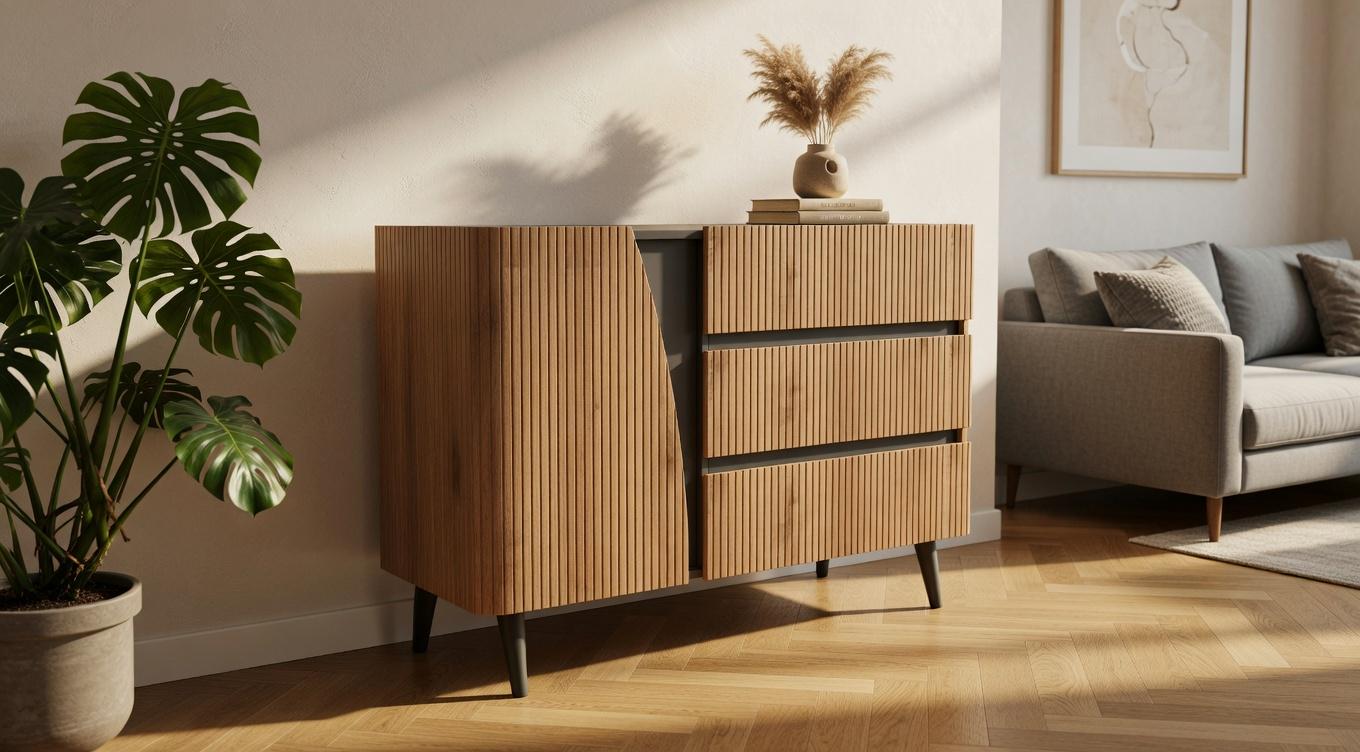 Комод на ножках CUATRO Серый графит/Канелла Страта (33135528)