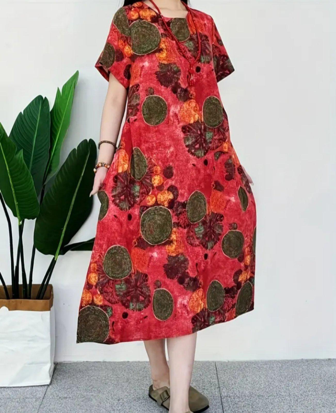 Сукня лляна з короткими рукавами ХL Червоний (00212)