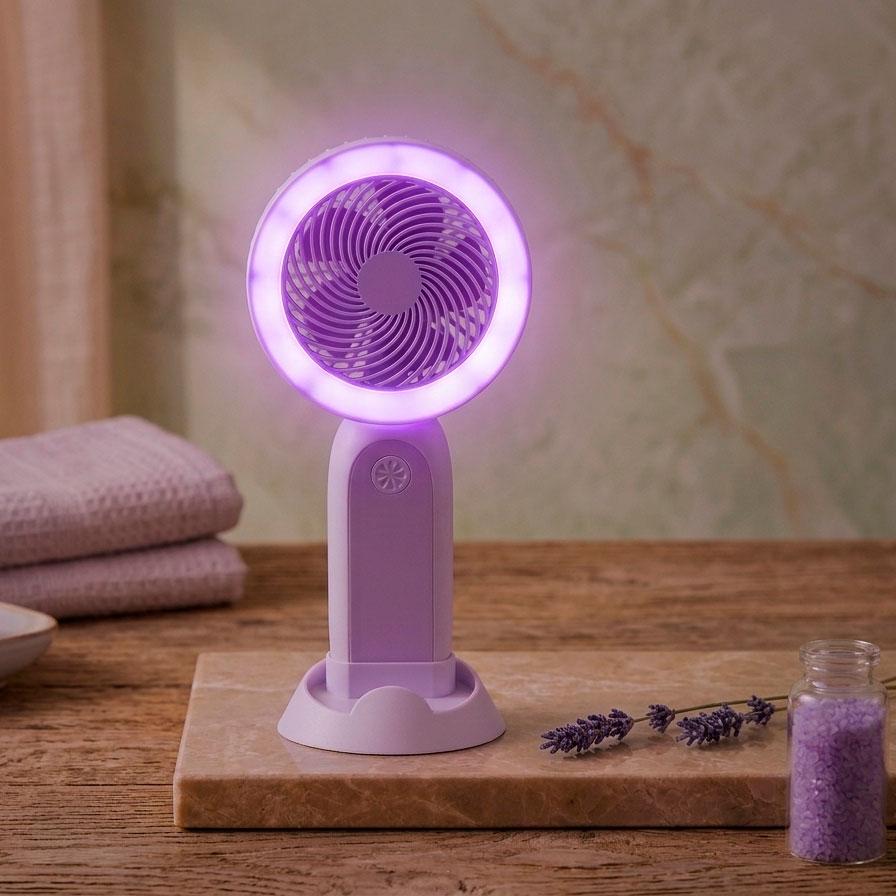 Мини-вентилятор ручной Handheld fan аккумуляторный с подсветкой Фиолетовый (1011153-Violet-2)
